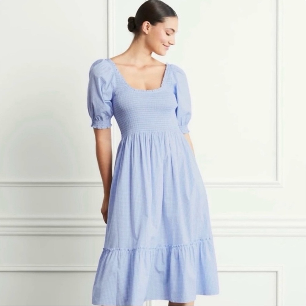 Hill House Light Blue Gingham Smocked Midi Dress